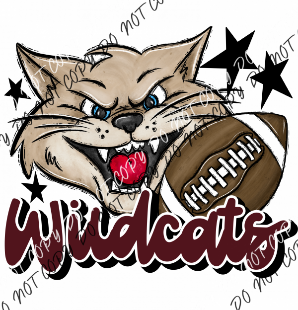 Mascot Wildcats Football Dtf Transfer (See Color Options) Pocket Size 3 / Maroon Transfers