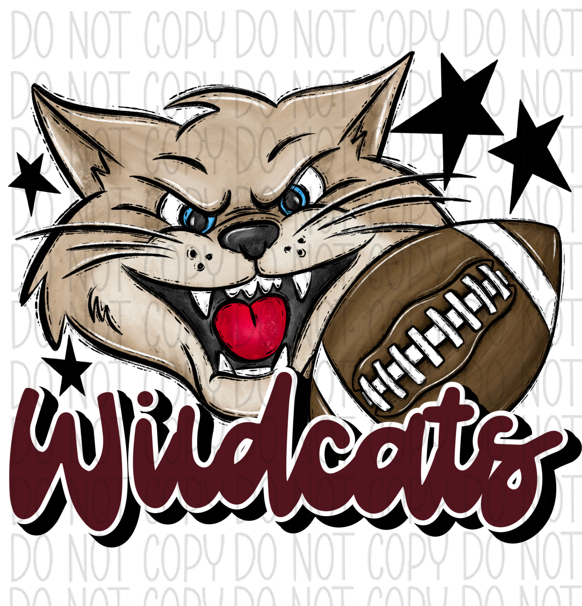 Mascot Wildcats Football Dtf Transfer (See Color Options) Pocket Size 3 / Maroon Transfers