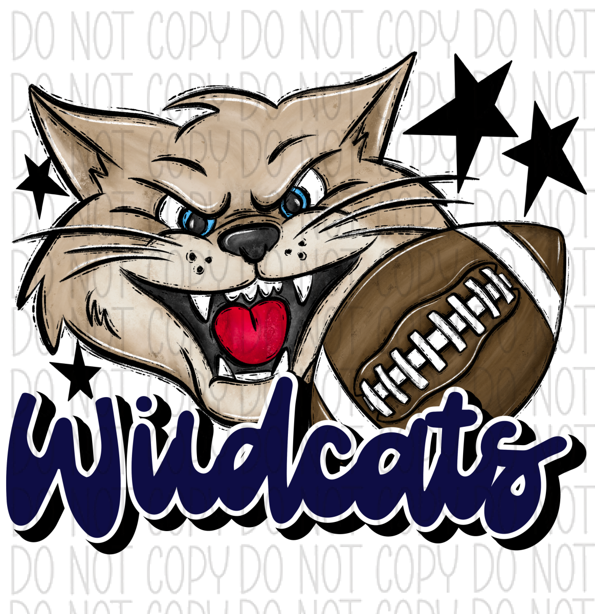 Mascot Wildcats Football Dtf Transfer (See Color Options) Pocket Size 3 / Navy Transfers