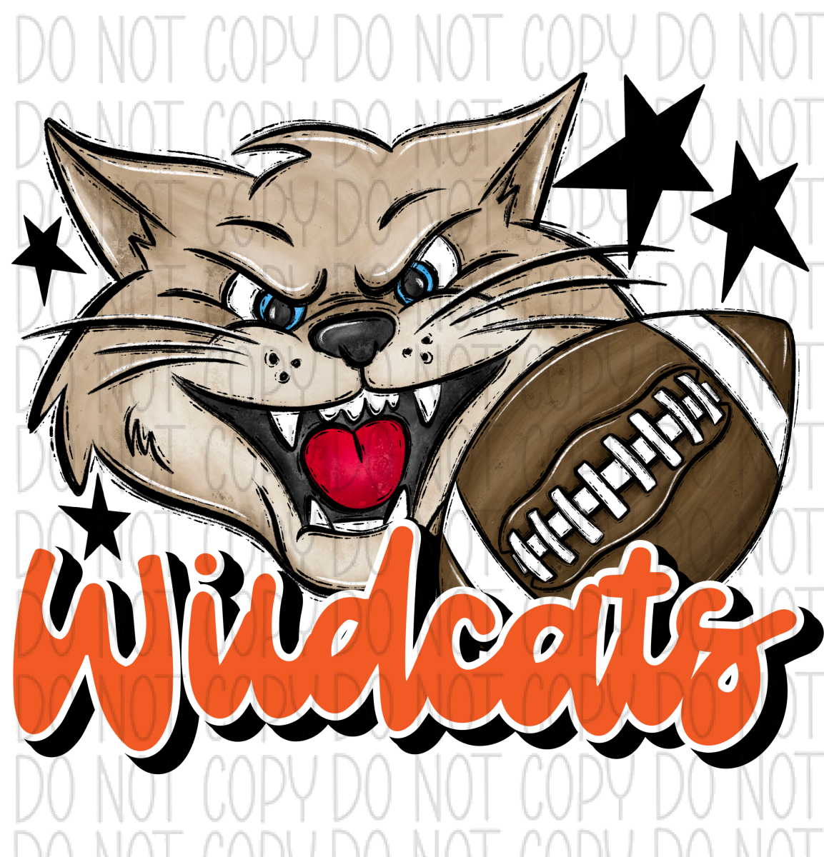 Mascot Wildcats Football Dtf Transfer (See Color Options) Pocket Size 3 / Orange Transfers