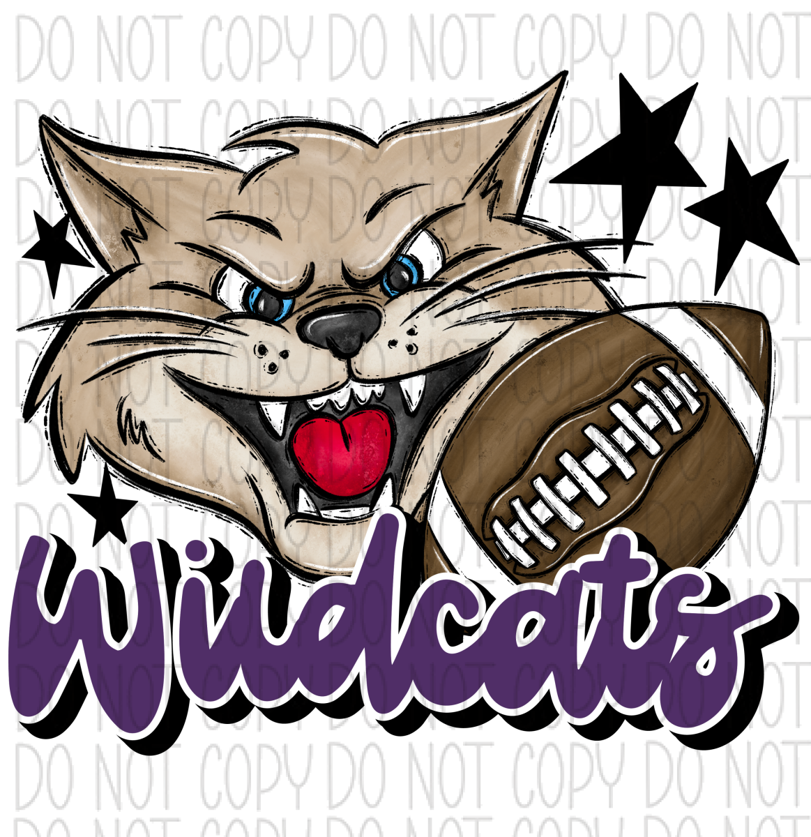 Mascot Wildcats Football Dtf Transfer (See Color Options) Pocket Size 3 / Purple Transfers