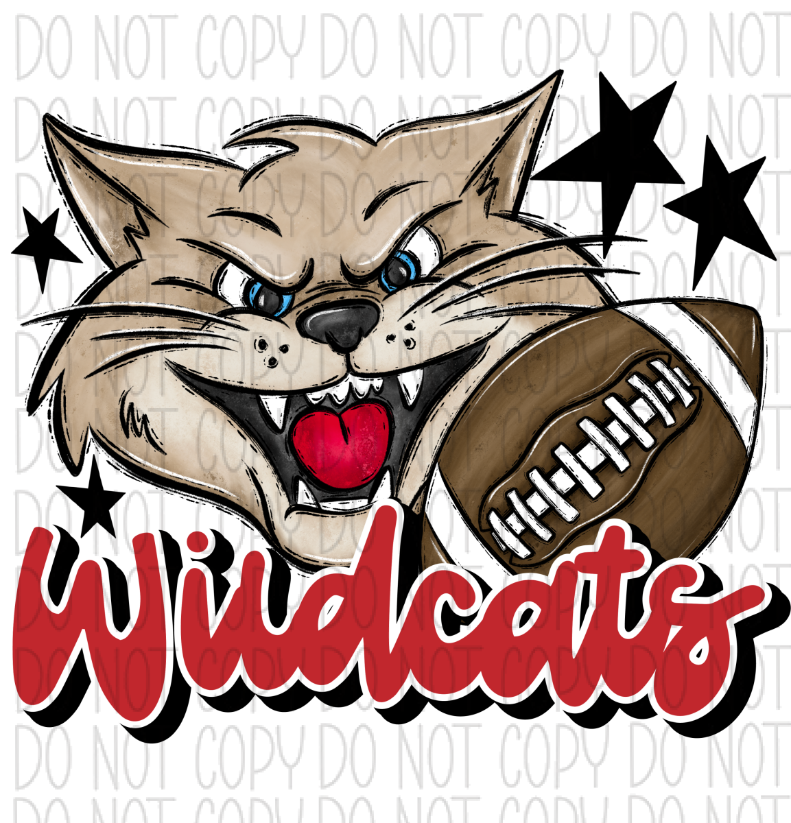 Mascot Wildcats Football Dtf Transfer (See Color Options) Pocket Size 3 / Red Transfers