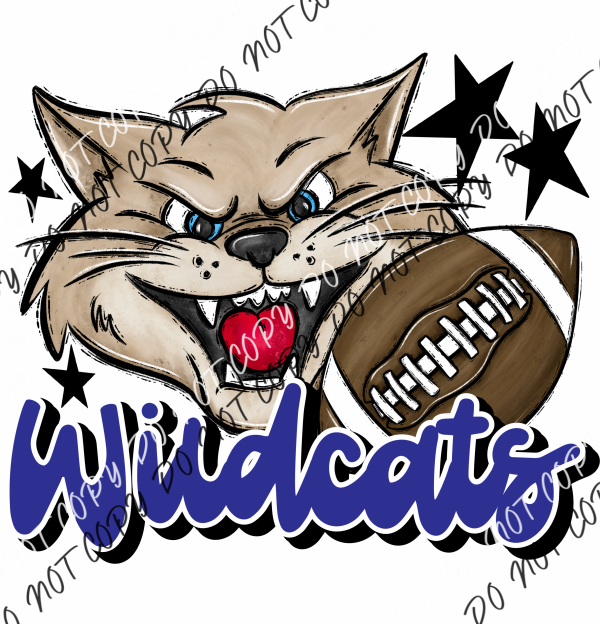 Mascot Wildcats Football Dtf Transfer (See Color Options) Pocket Size 3 / Royal Transfers