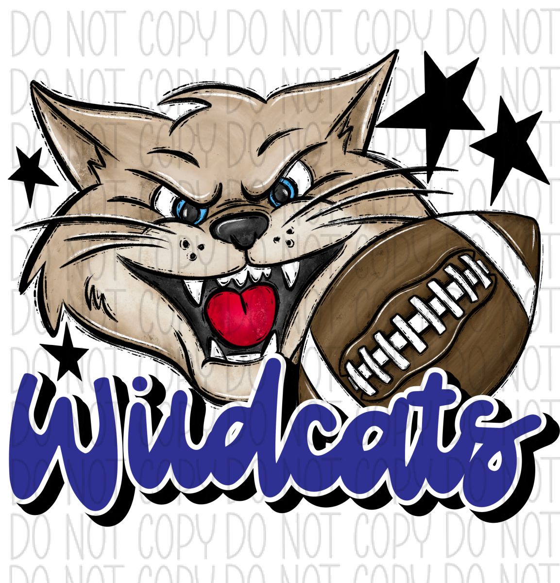 Mascot Wildcats Football Dtf Transfer (See Color Options) Pocket Size 3 / Royal Transfers