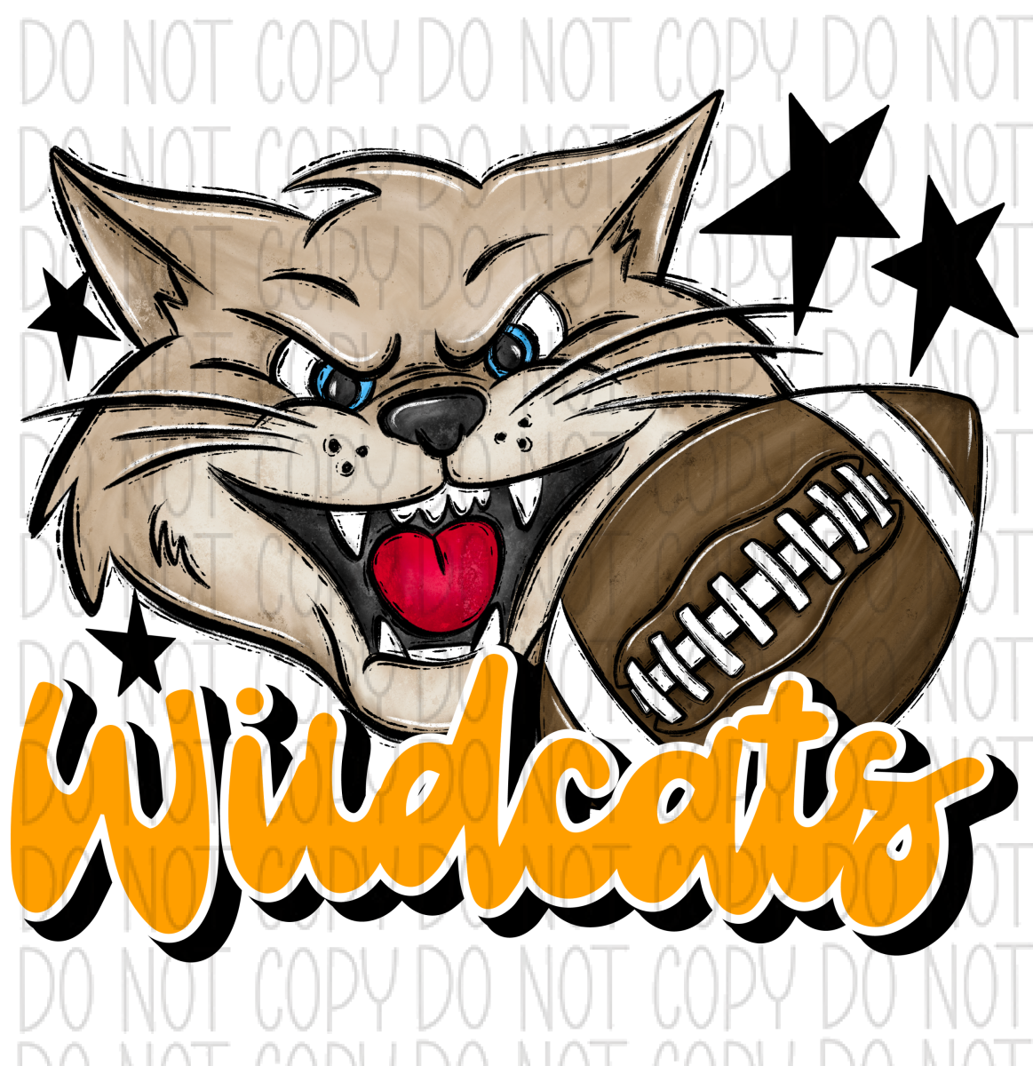 Mascot Wildcats Football Dtf Transfer (See Color Options) Pocket Size 3 / Yellow Transfers