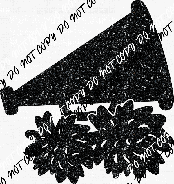 Megaphone with poms black faux sequin DTF Transfer - We Print U Press DTF Transfers