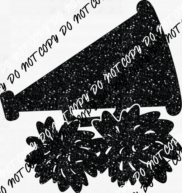 Megaphone with poms black faux sequin DTF Transfer - We Print U Press DTF Transfers