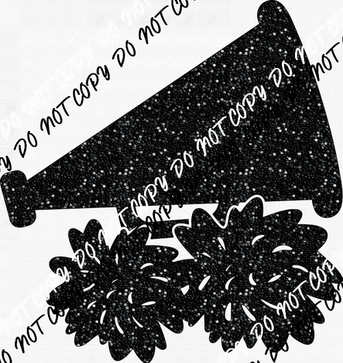 Megaphone with poms black faux sequin DTF Transfer - We Print U Press DTF Transfers