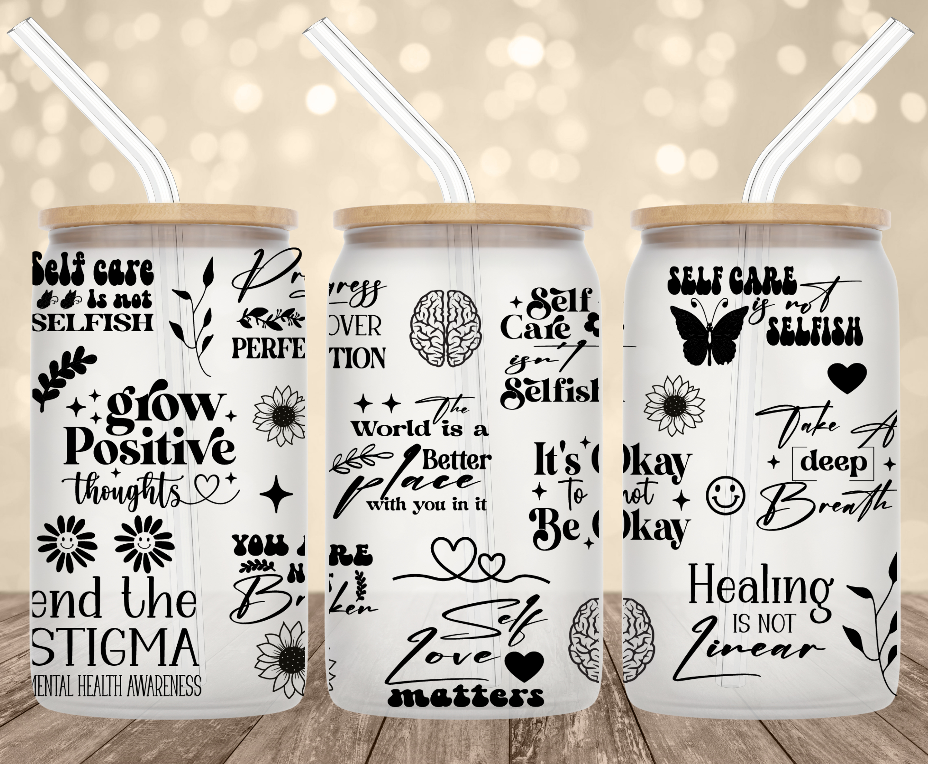 Mental Heath UV Transfer for 16 oz Glass Can Tumblers