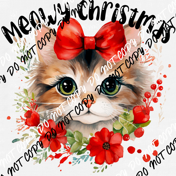 Meowy Christmas Cat with Bow DTF Transfer - We Print U Press DTF Transfers