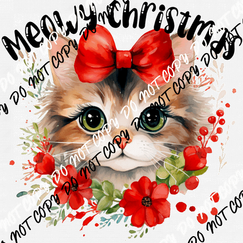 Meowy Christmas Cat with Bow DTF Transfer - We Print U Press DTF Transfers