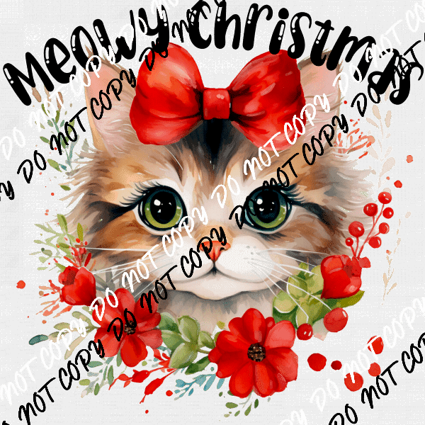 Meowy Christmas Cat with Bow DTF Transfer - We Print U Press DTF Transfers