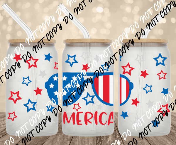 Merica Glasses UV Transfer for 16 oz Glass Can - We Print U Press DTF Transfers
