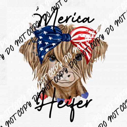 Merica Heifer Highland Cow Patriotic DTF Transfer - We Print U Press DTF Transfers