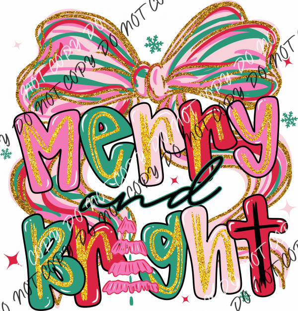 Merry and Bright Bow DTF Transfer RTP DTF Transfers