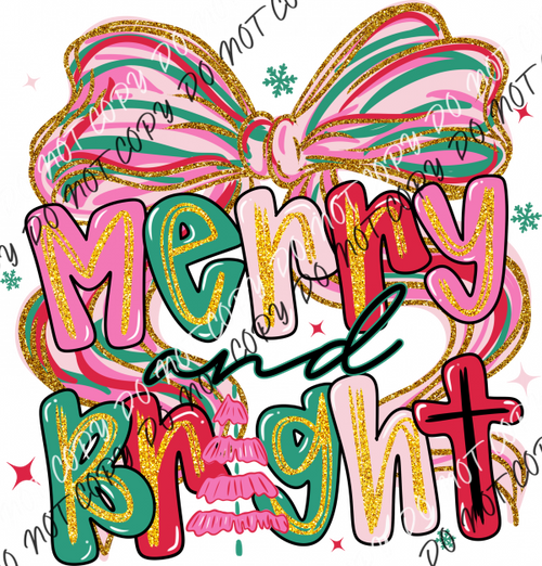 Merry and Bright Bow DTF Transfer RTP DTF Transfers