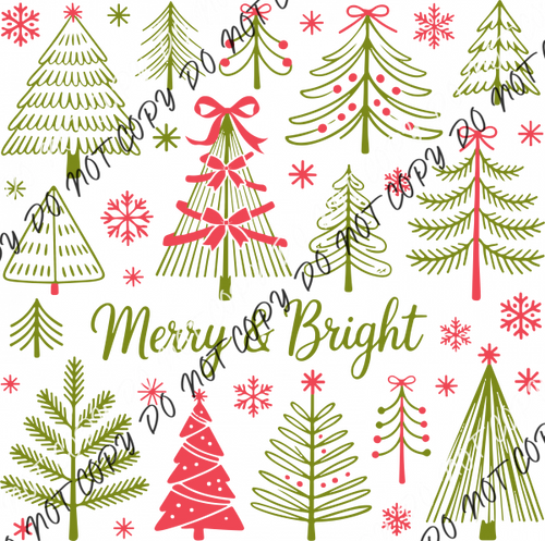 Merry and Bright Christmas Tree Collage DTF Transfer RTP DTF Transfers