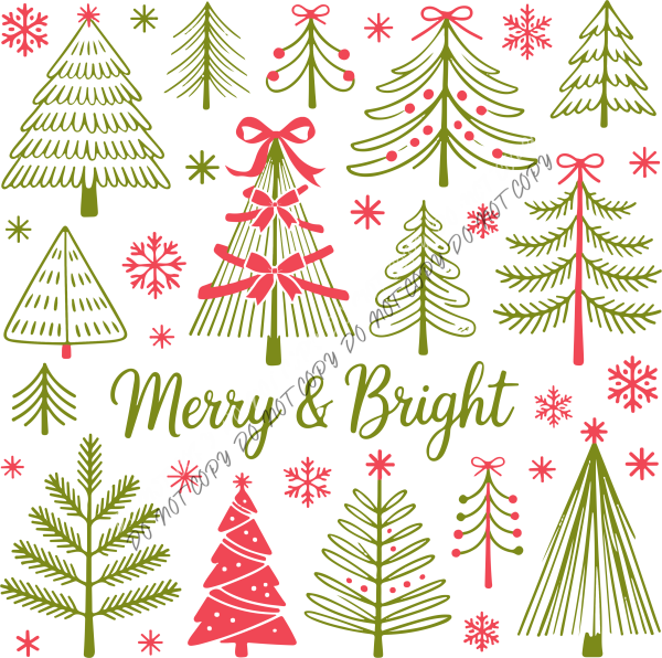 Merry and Bright Christmas Tree Collage DTF Transfer RTP DTF Transfers
