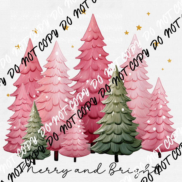 Merry and Bright Pink and Green Trees DTF Transfer - We Print U Press DTF Transfers