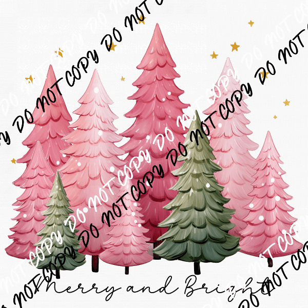 Merry and Bright Pink and Green Trees DTF Transfer - We Print U Press DTF Transfers