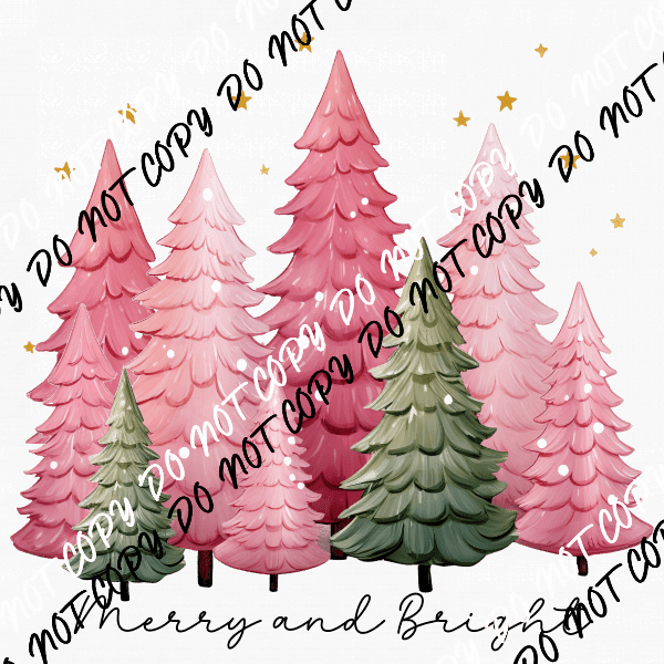 Merry and Bright Pink and Green Trees DTF Transfer - We Print U Press DTF Transfers