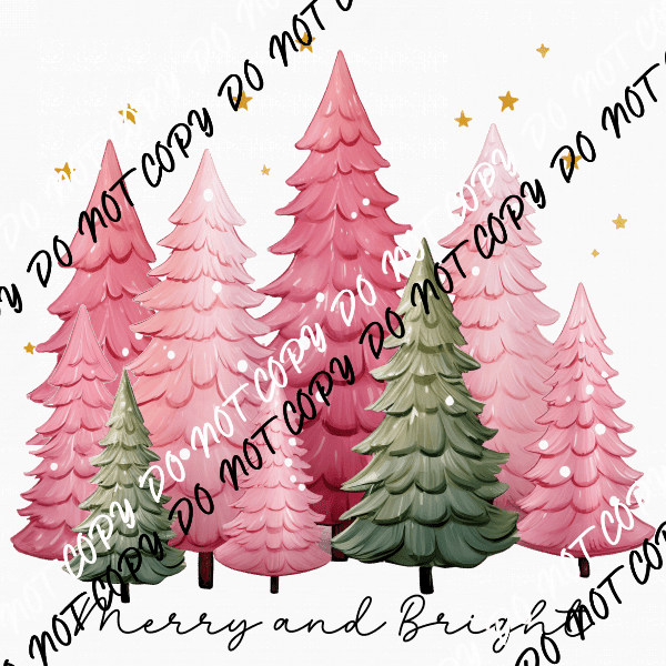 Merry and Bright Pink and Green Trees DTF Transfer - We Print U Press DTF Transfers