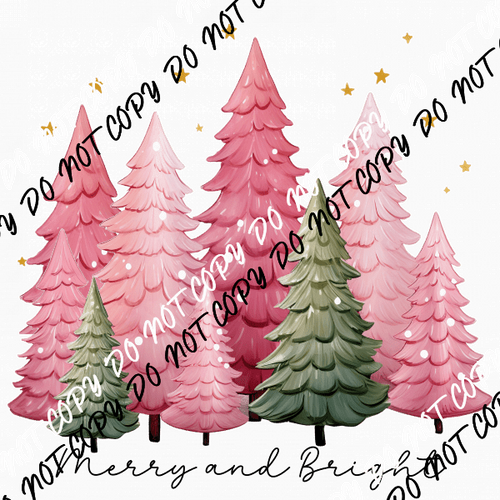 Merry and Bright Pink and Green Trees DTF Transfer - We Print U Press DTF Transfers