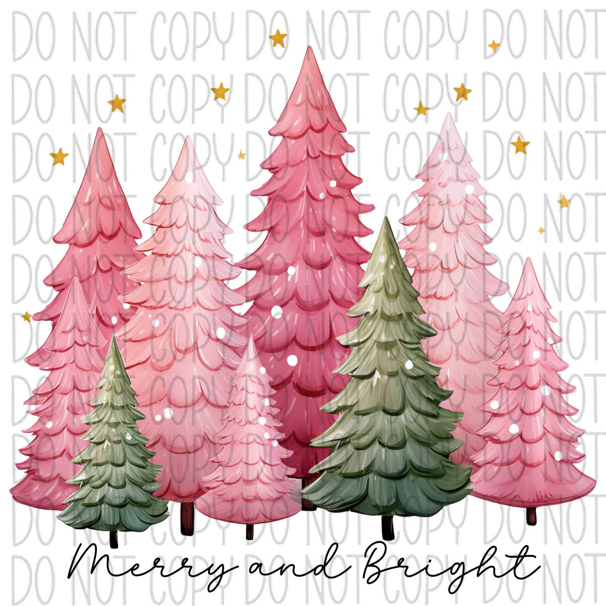 Merry And Bright Pink Green Trees Dtf Transfer Rtp Transfers
