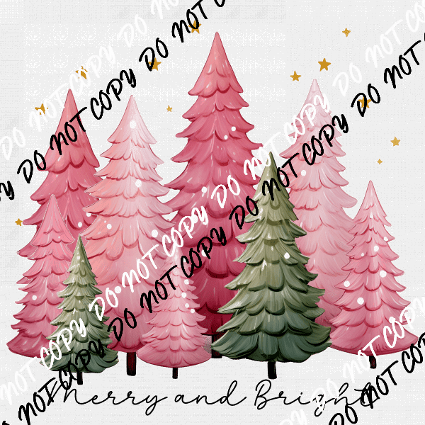 Merry and Bright Pink and Green Trees DTF Transfer - We Print U Press DTF Transfers