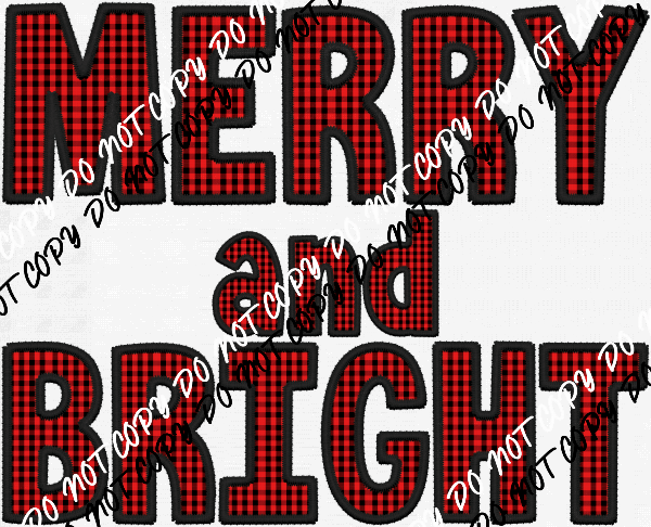 Merry and Bright Red Black Check faux embroidery DTF Transfer - We Print U Press DTF Transfers