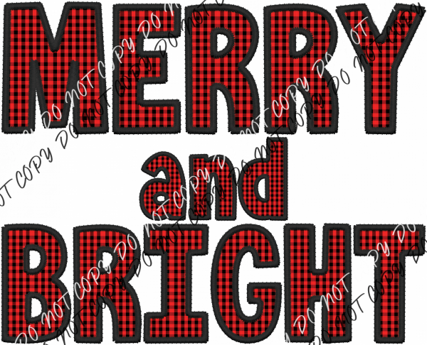 Merry And Bright Red Black Check Faux Embroidery Dtf Transfer Rtp Transfers