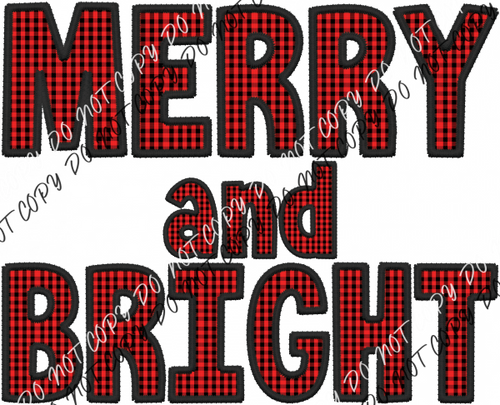 Merry And Bright Red Black Check Faux Embroidery Dtf Transfer Rtp Transfers