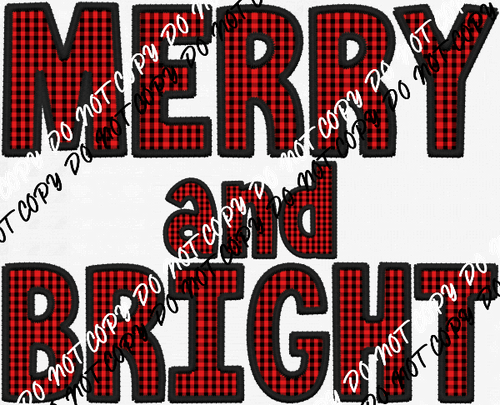 Merry and Bright Red Black Check faux embroidery DTF Transfer - We Print U Press DTF Transfers