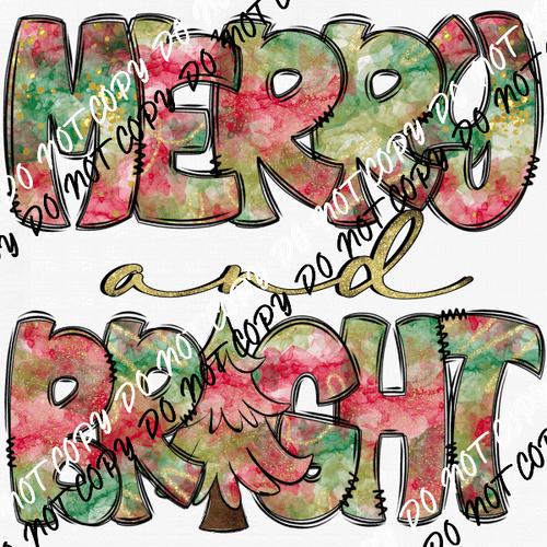 Merry and Bright Watercolor Text DTF Transfer - We Print U Press DTF Transfers