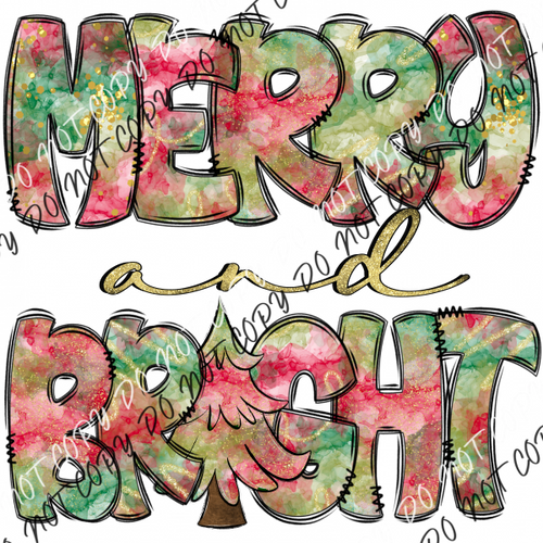 Merry And Bright Watercolor Text Dtf Transfer Rtp Transfers