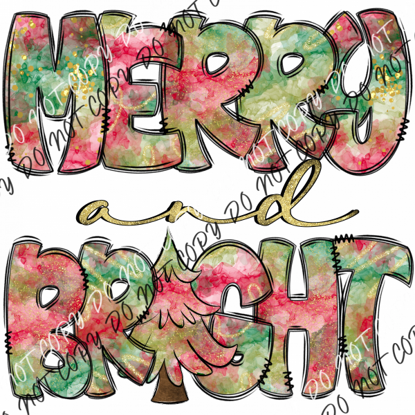 Merry And Bright Watercolor Text Dtf Transfer Rtp Transfers