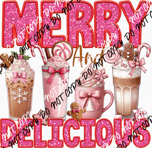 Merry and Delicious 4 Drinks Faux Sequin DTF Transfer - We Print U Press DTF Transfers