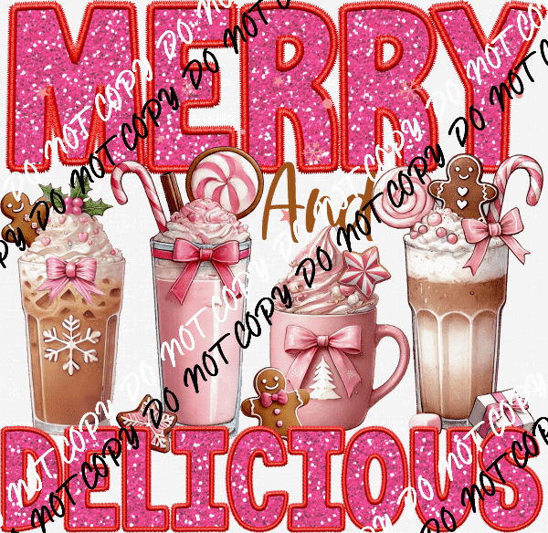 Merry and Delicious 4 Drinks Faux Sequin DTF Transfer - We Print U Press DTF Transfers