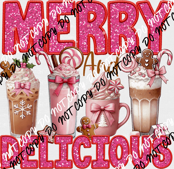 Merry and Delicious 4 Drinks Faux Sequin DTF Transfer - We Print U Press DTF Transfers