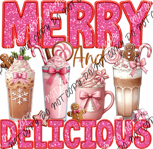 Merry And Delicious 4 Drinks Faux Sequin Dtf Transfer Rtp Transfers