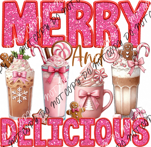 Merry And Delicious 4 Drinks Faux Sequin Dtf Transfer Rtp Transfers