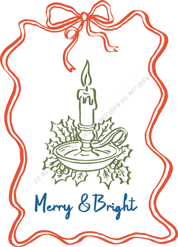 Merry & Bright Candle Christmas DTF Transfer - RTP DTF Transfer
