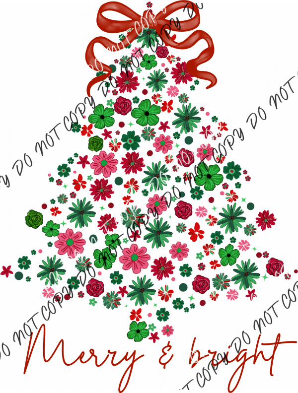 Merry & Bright Floral Christmas Tree DTF Transfer RTP DTF Transfers