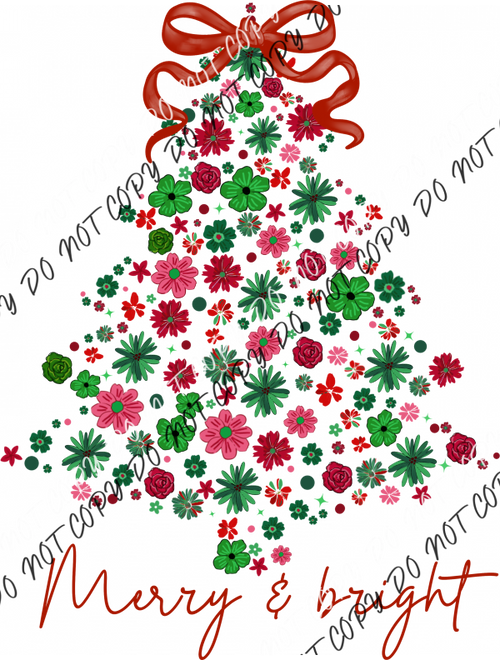 Merry & Bright Floral Christmas Tree DTF Transfer RTP DTF Transfers