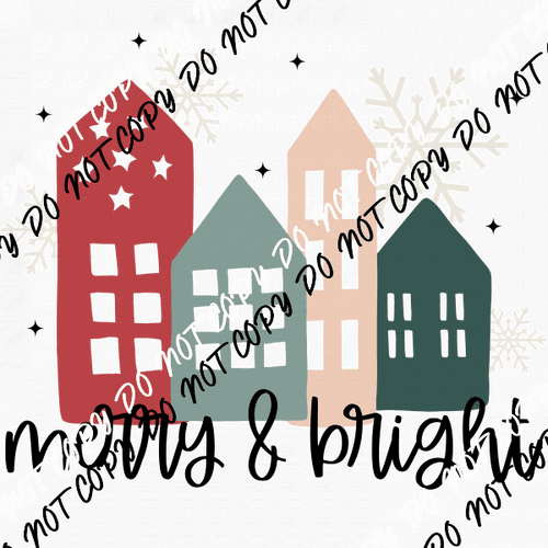 Merry & Bright Houses DTF Transfer - We Print U Press DTF Transfers