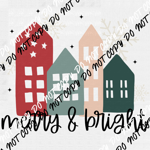 Merry & Bright Houses DTF Transfer - We Print U Press DTF Transfers