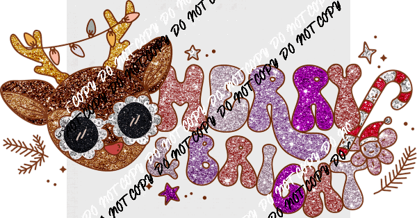 Merry & Bright Reindeer faux glitter DTF Transfer - We Print U Press DTF Transfers
