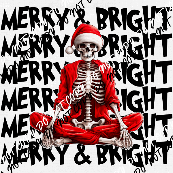 Merry & Bright Skeleton Santa DTF Transfer - We Print U Press DTF Transfers