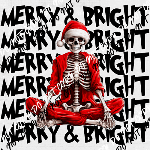 Merry & Bright Skeleton Santa DTF Transfer - We Print U Press DTF Transfers