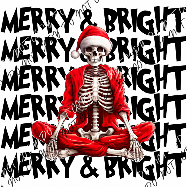 Merry & Bright Skeleton Santa Dtf Transfer Rtp Transfers